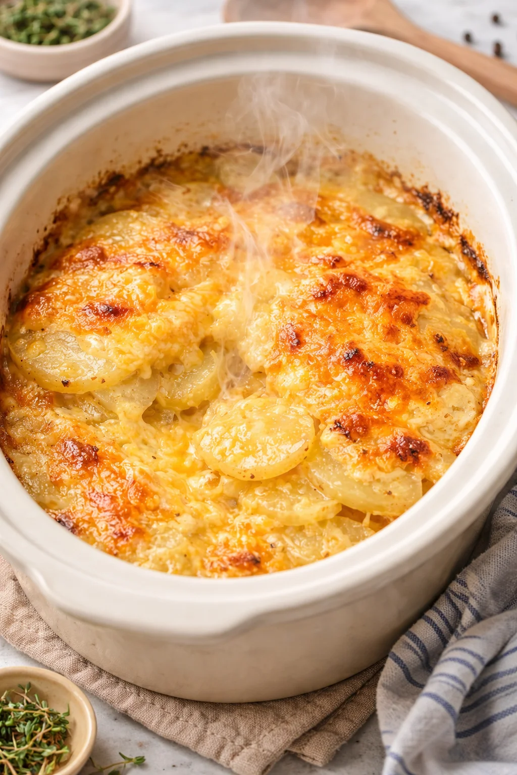 old fashioned potato salad Classic old fashioned potato salad served in a bowl with herbs and seasoning.