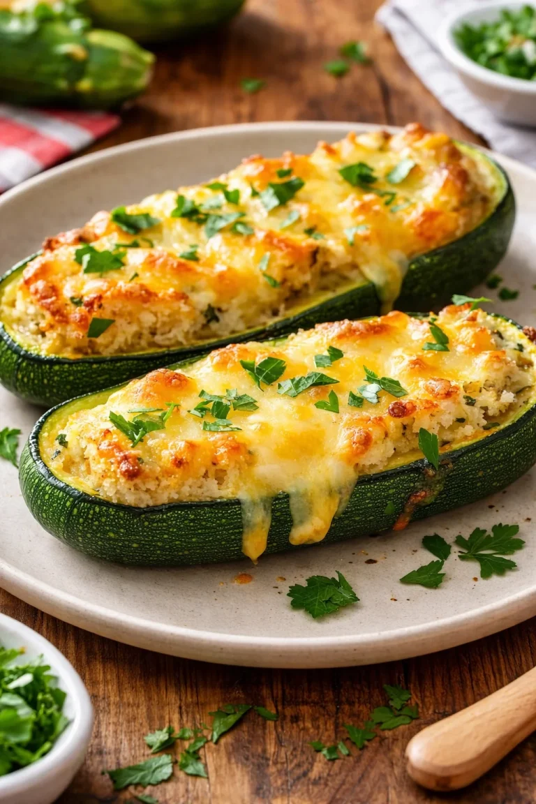 Delicious Parmesan Baked Zucchini Boats fresh from the oven