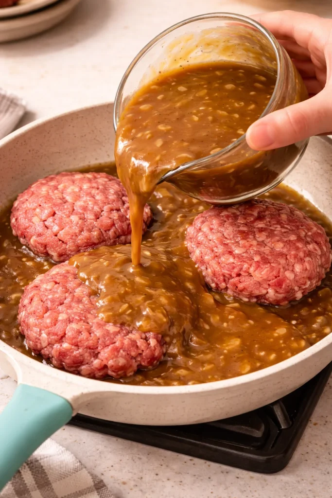 Delicious patties served with savory gravy on a plate.
