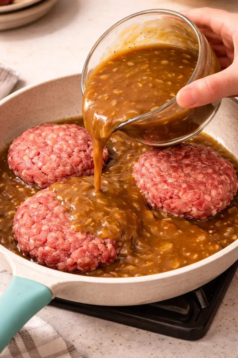Delicious patties served with savory gravy on a plate.
