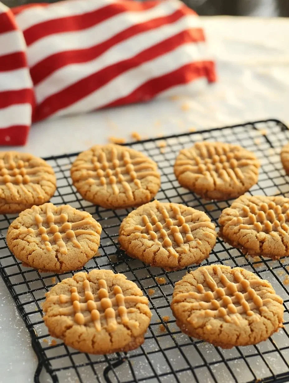 Peanut Butter Cookies Homemade peanut butter cookies on a cooling rack, perfect for dessert.