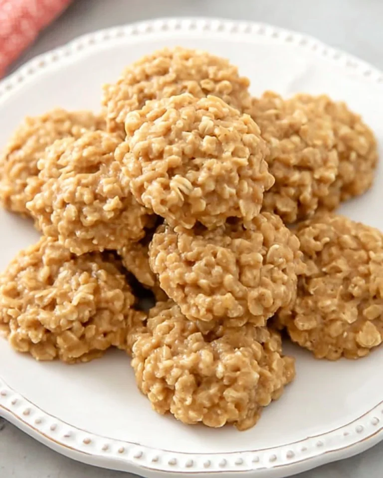 Delicious peanut butter no-bake cookies on a plate
