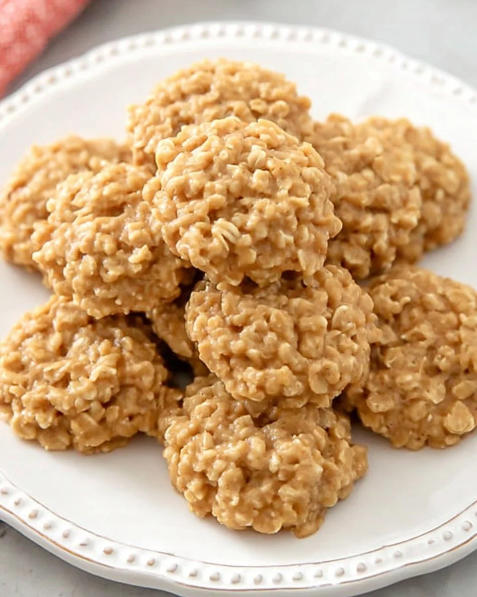 Delicious peanut butter no-bake cookies on a plate
