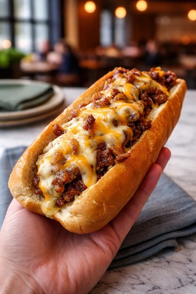 Delicious Philly Cheesesteak Sandwich with beef, cheese, and toppings