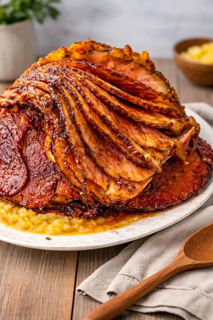 Delicious Pineapple Spiral Ham ready to serve at a festive dinner