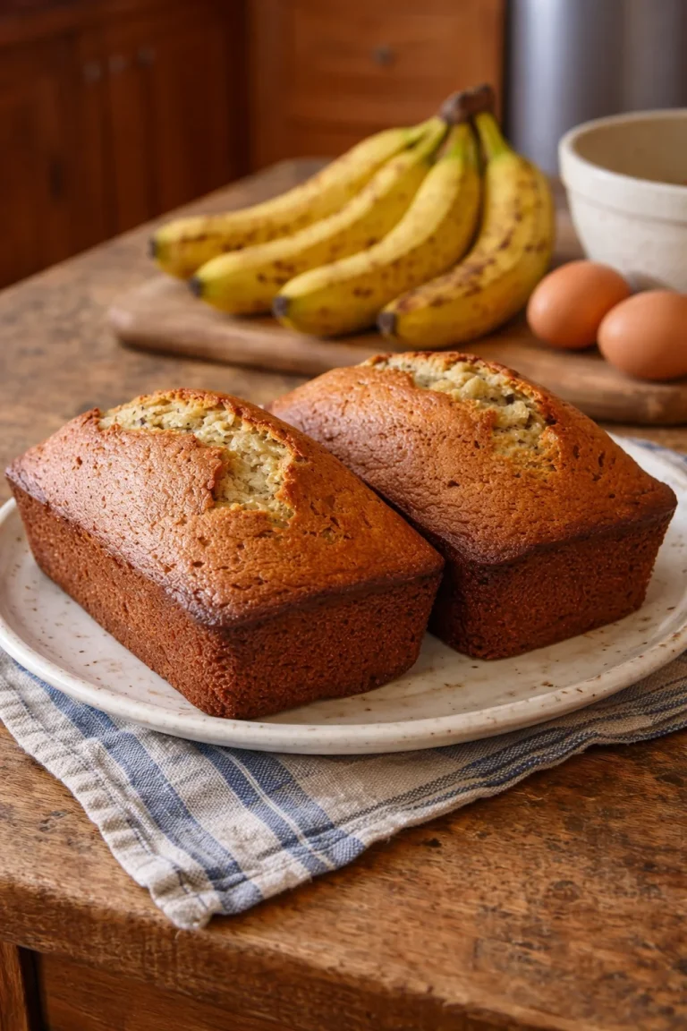Rich Banana Bread Deliciously rich banana bread loaf fresh out of the oven