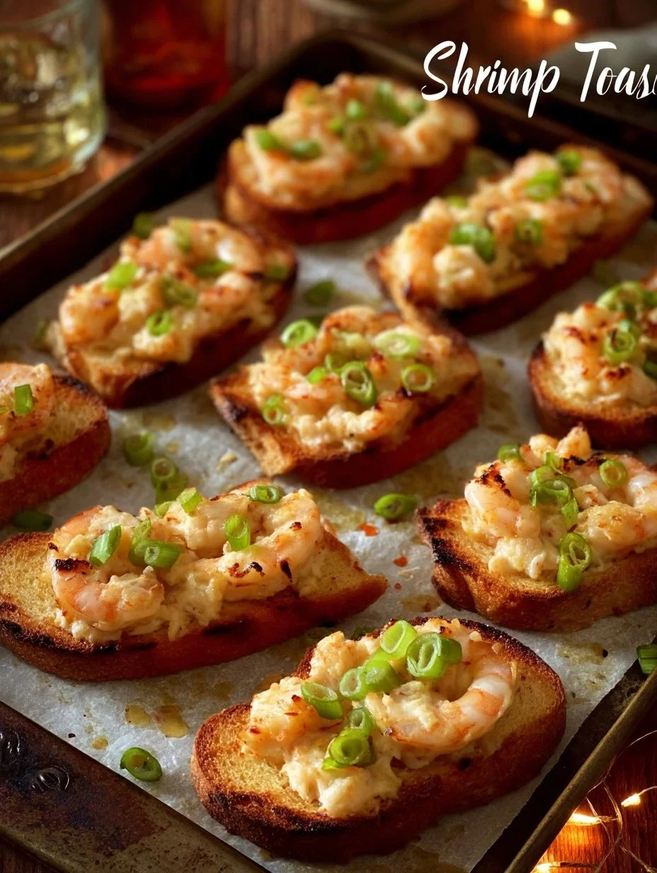 Shrimp Toasts Crispy shrimp toasts topped with fresh herbs and served with dipping sauce.