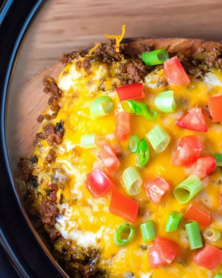 Slow Cooker John Wayne Casserole served in a bowl with cheese and toppings