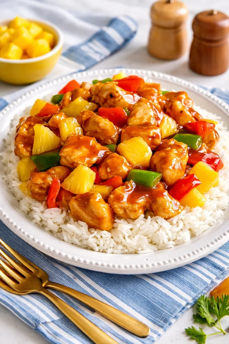 Delicious Sweet and Sour Chicken served with colorful vegetables