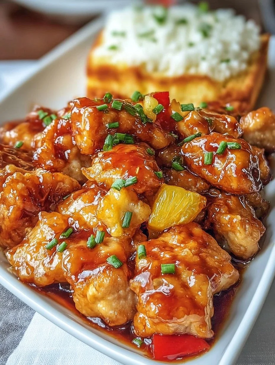 Sweet and Sour Chicken Delicious sweet and sour chicken served with colorful vegetables