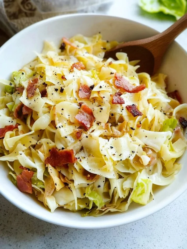 Delicious Traditional Haluski made with noodles, cabbage, and onions.