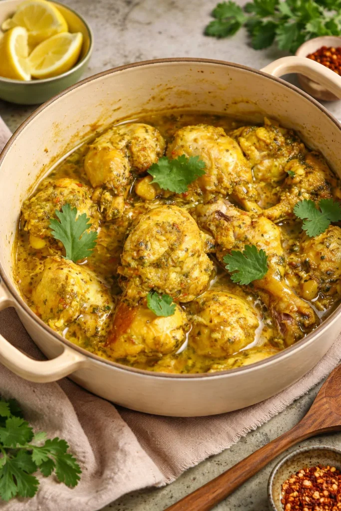 Delicious Trinidad Curry Chicken served with rice and vegetables