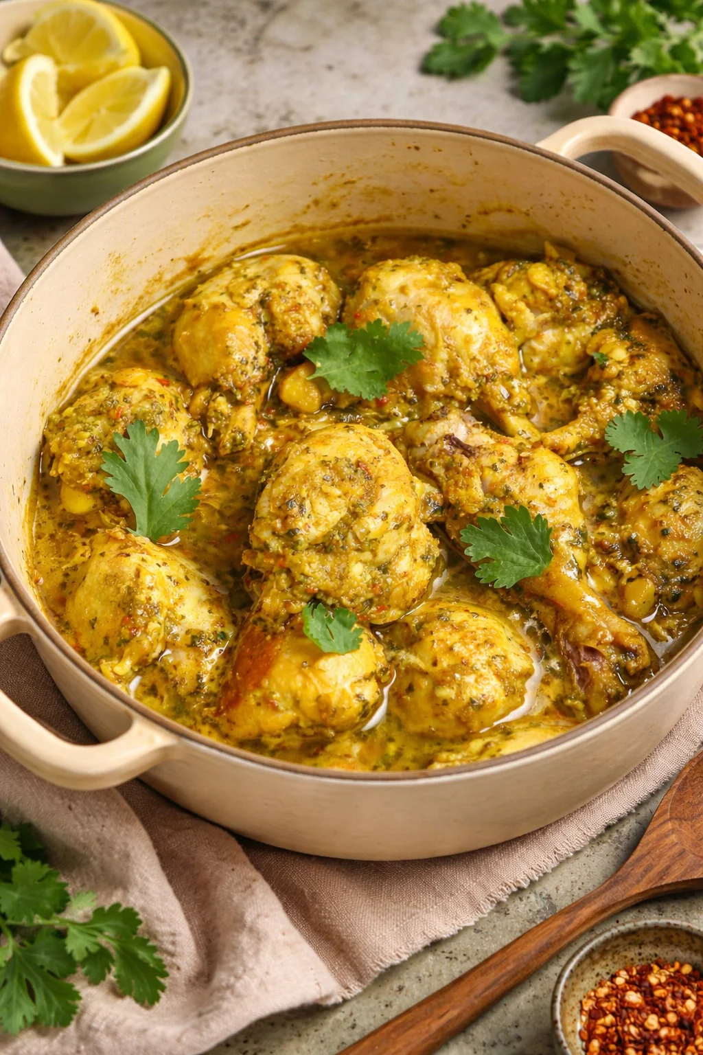 Delicious Trinidad Curry Chicken served with rice and vegetables