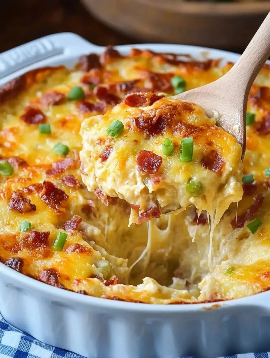 Twice Baked Potato Casserole Delicious twice baked potato casserole topped with cheese and green onions