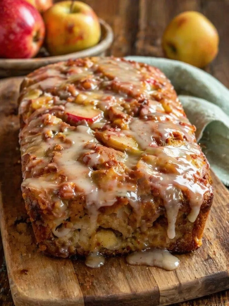 Freshly baked Apple Fritter Bread with chunks of apple and spices