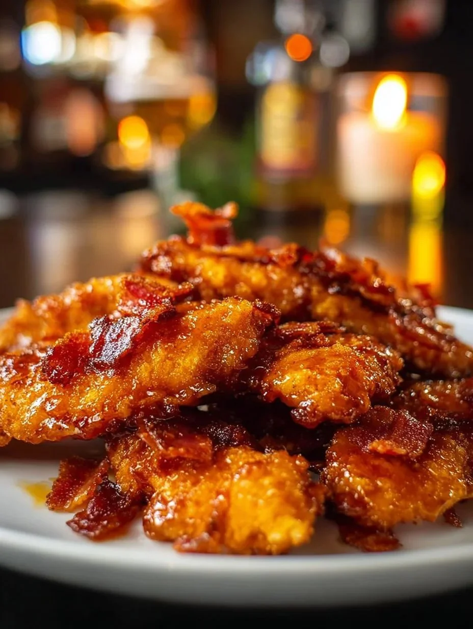 Delicious Bacon Brown Sugar Chicken Tenders garnished and served