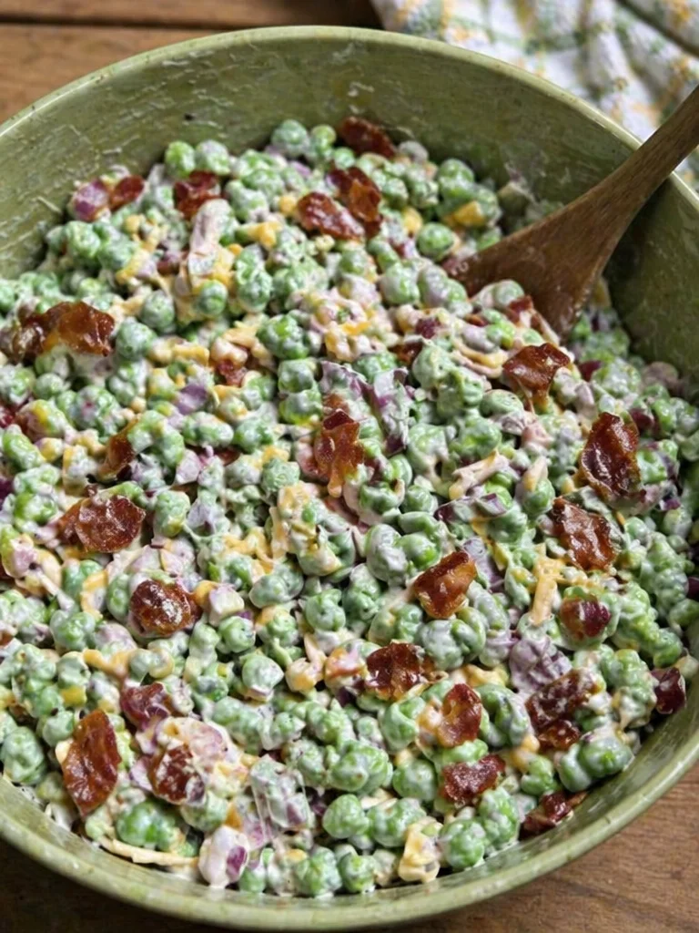 Delicious Bacon Pea Salad with crispy bacon and fresh peas, perfect for summer.