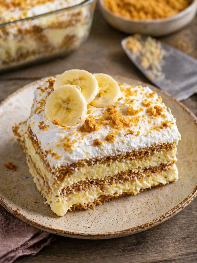 Delicious Banana Icebox Cake layered with fresh bananas and creamy filling