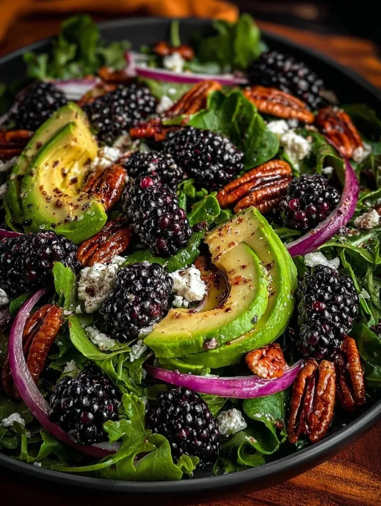 Delicious Blackberry Avocado Salad with fresh blackberries and creamy avocado