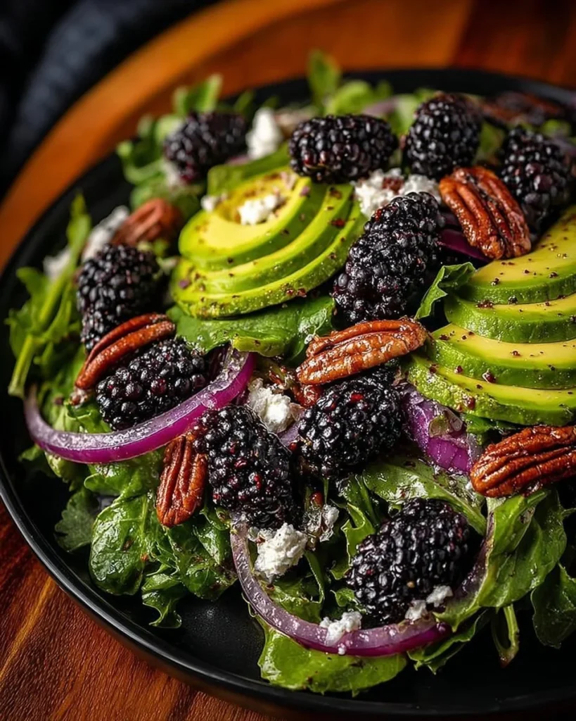 Delicious blackberry avocado salad with honey lemon vinaigrette dressing
