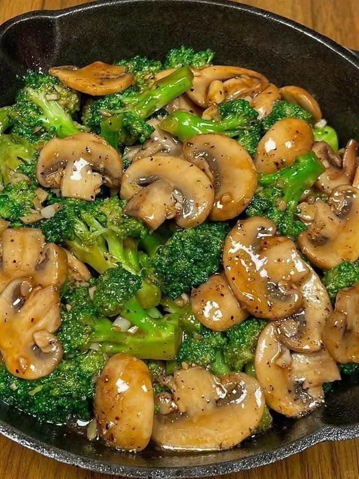Delicious broccoli and mushroom stir fry served in a colorful bowl