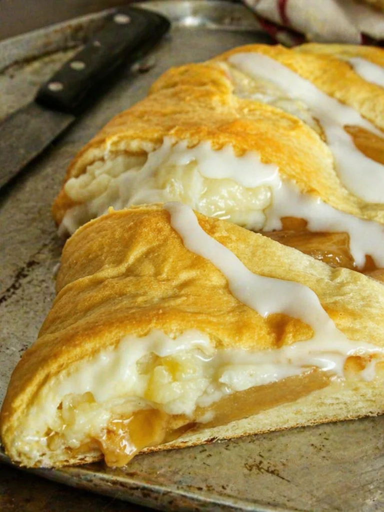 Delicious Caramel Apple Cream Cheese Crescent Ring baked to perfection