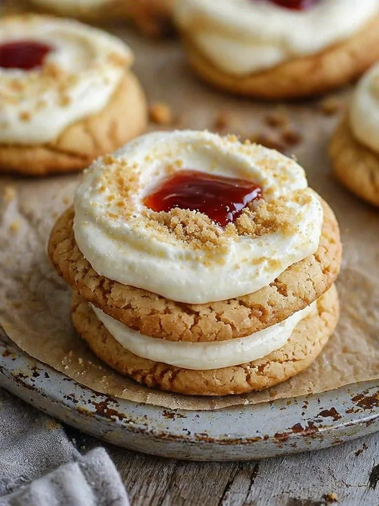 Delicious cheesecake cookies with a creamy filling, perfect for dessert lovers.