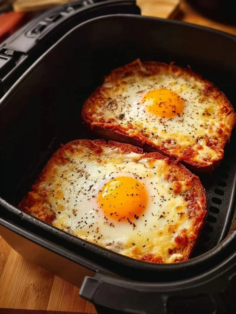 Cheesy Egg Toast Delicious cheesy egg toast served on a plate with herbs