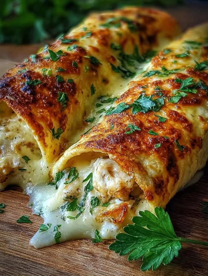 Delicious cheesy garlic chicken wraps served on a plate