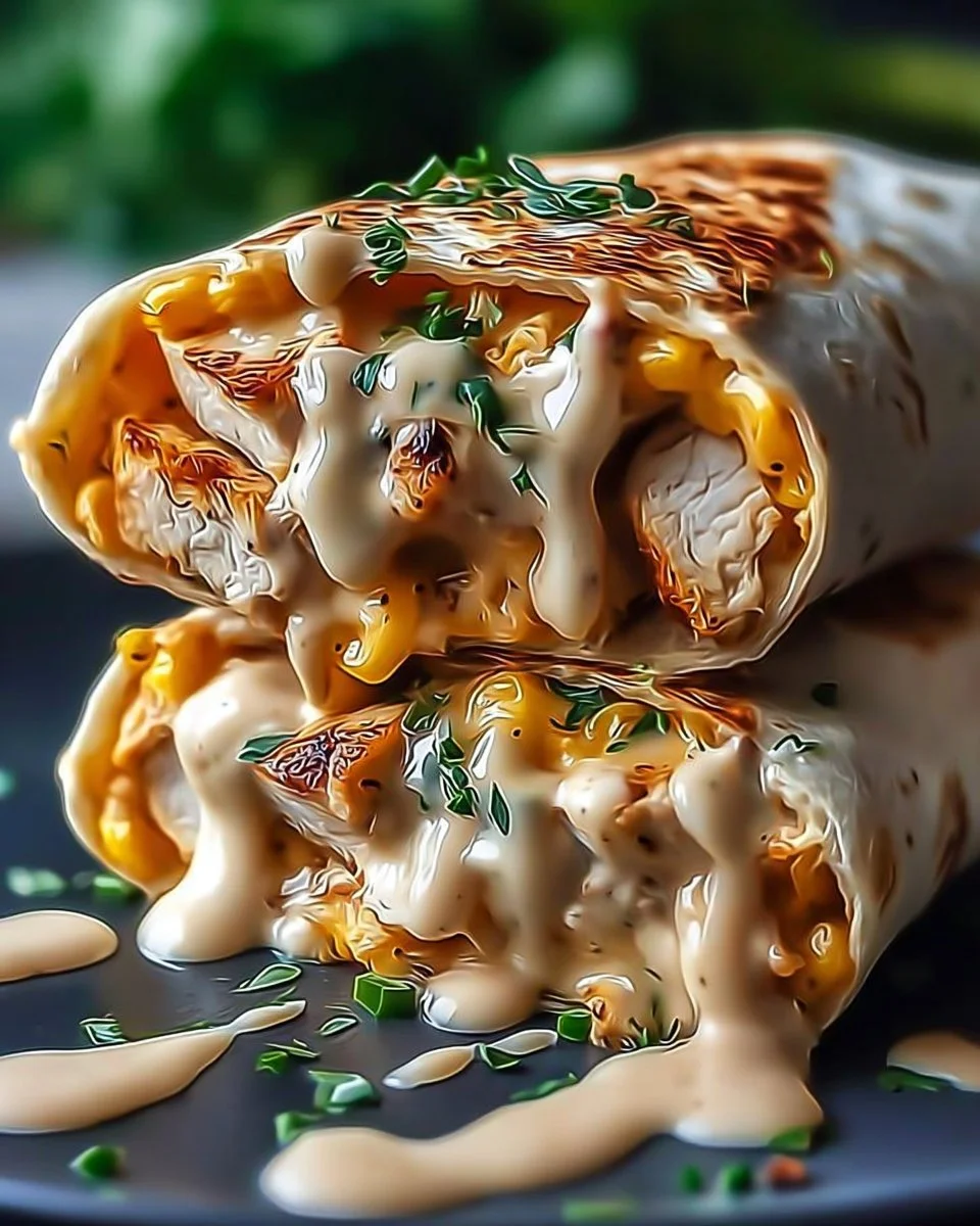 Cheesy garlic chicken wraps with fresh ingredients and melted cheese