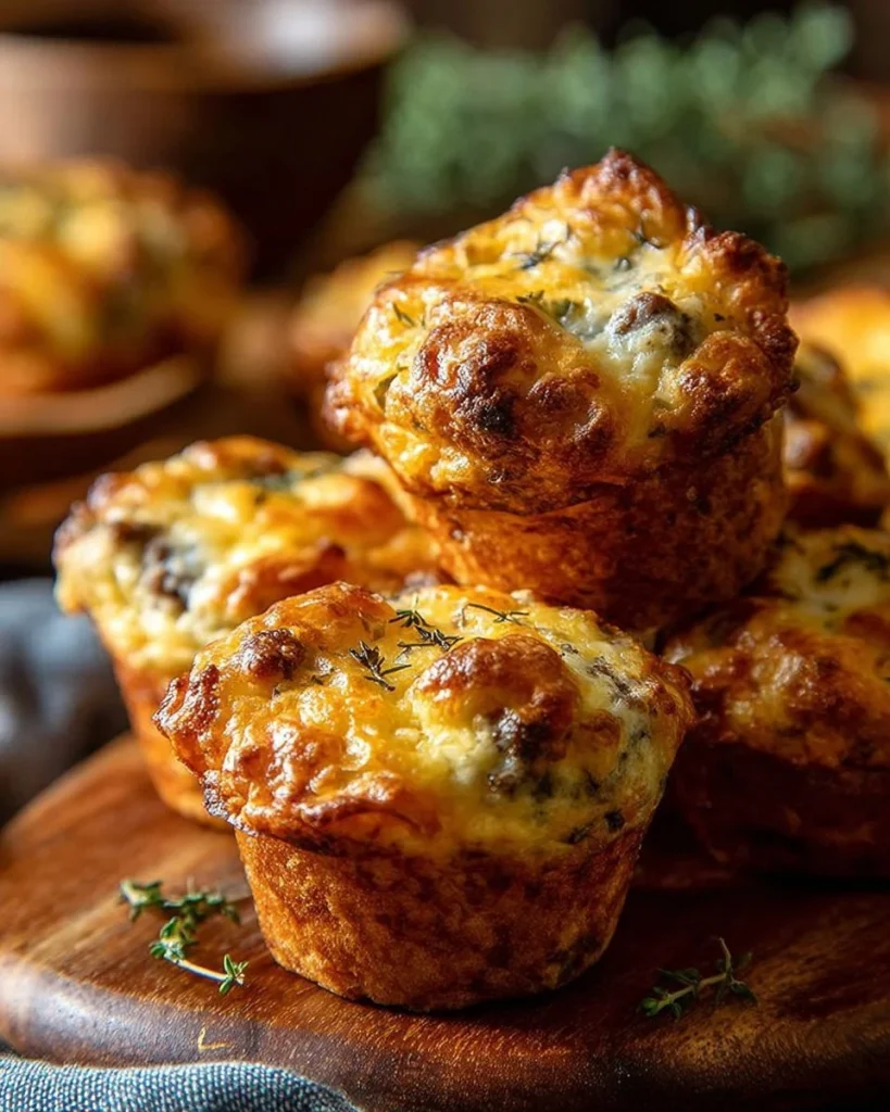 Delicious cheesy sausage muffins fresh out of the oven