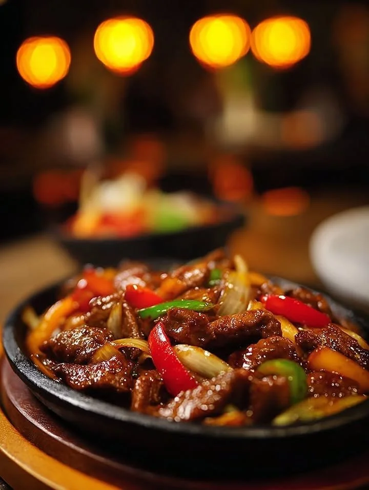 Delicious Chinese pepper steak with onions served on a plate