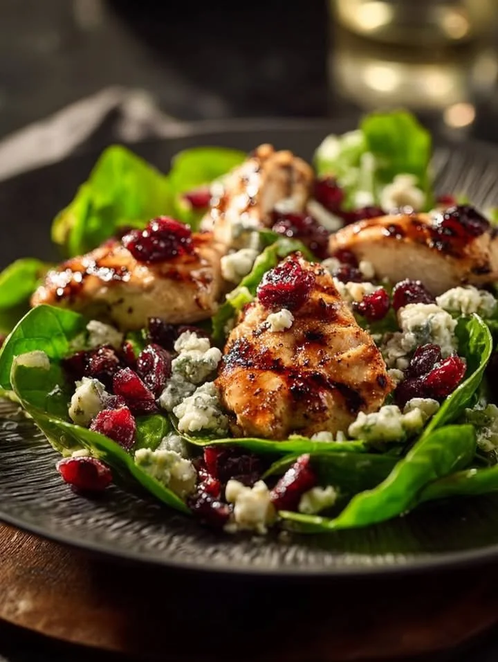 Fresh cranberry pecan chicken salad served in a bowl