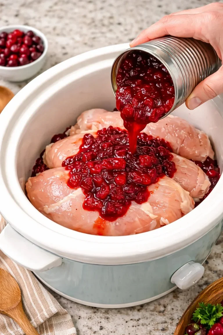 Cranberry-Sauced Slow-Cooker Chicken served on a plate with garnishes