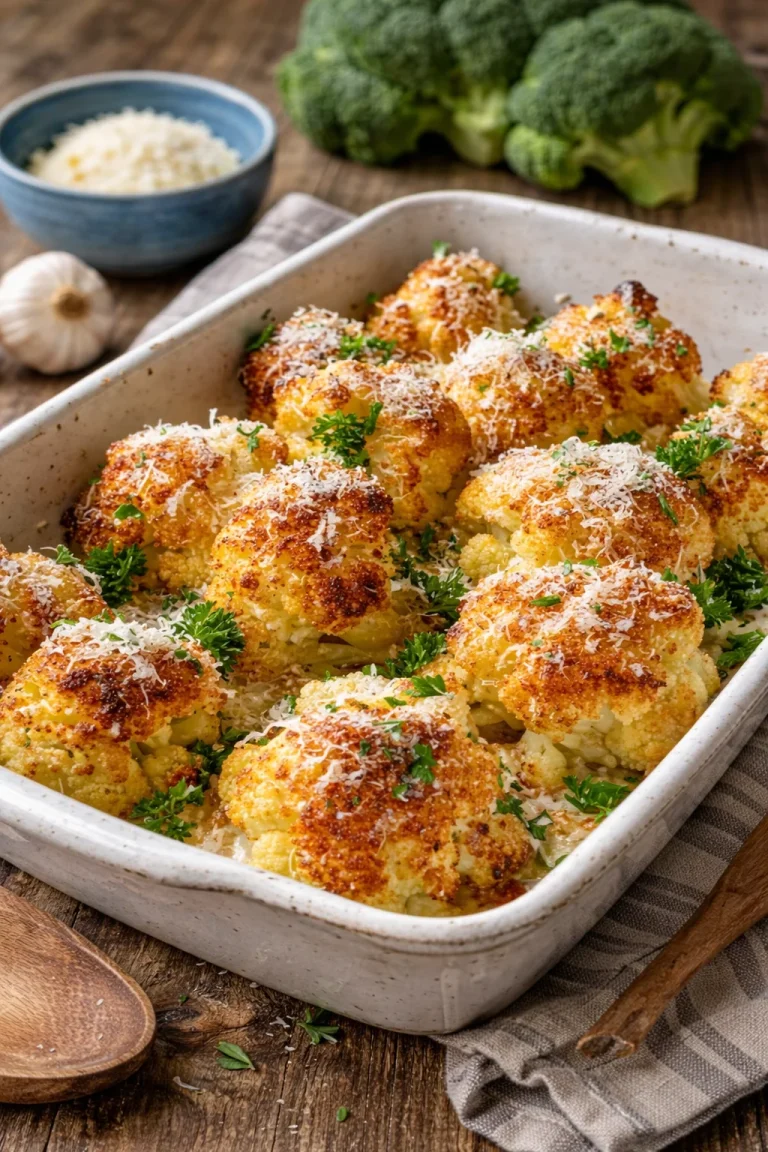 Crispy roasted cauliflower served with a creamy herb sauce