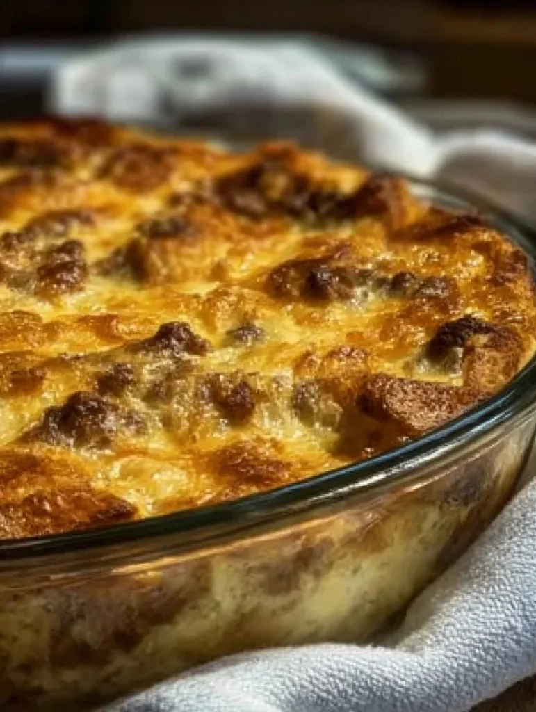 Delicious easy egg and sausage casserole baked to perfection