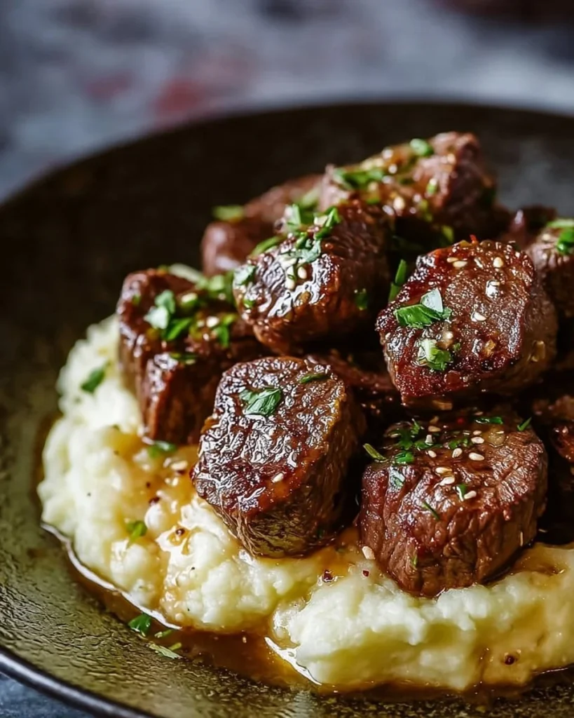 Garlic Butter Steak Bites and Mash