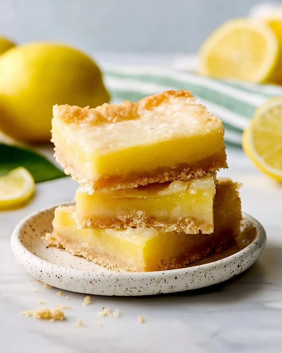 Delicious homemade lemon brownies cut into squares on a plate.