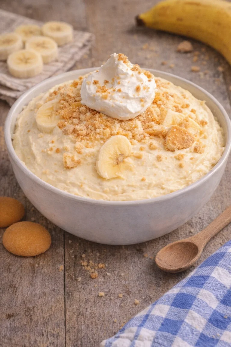 No Bake Banana Cream Pie Dip served in a bowl with a graham cracker crust