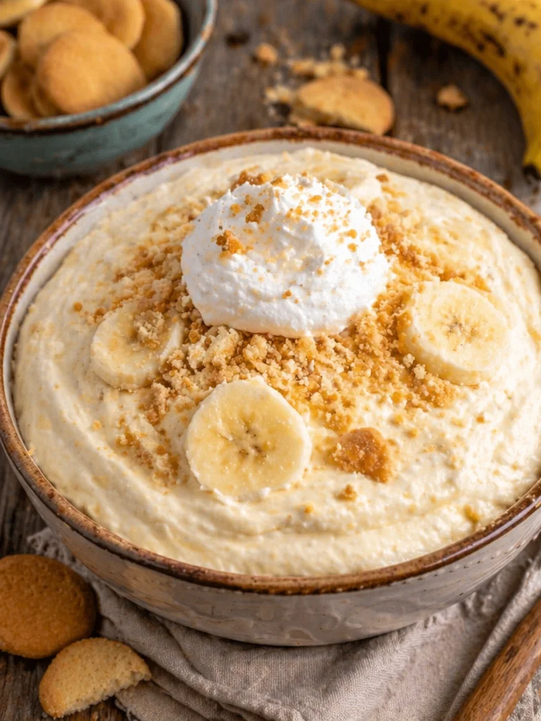Delicious no bake banana cream pie dip served in a bowl