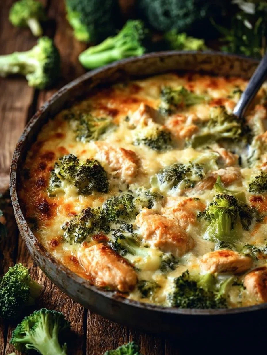 One Pot Cheesy Chicken Broccoli and Rice Casserole with a cheesy topping