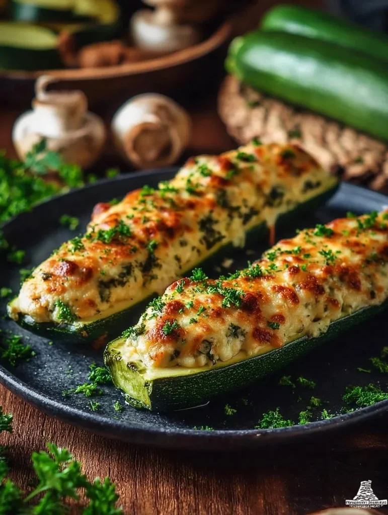 Parmesan Baked Zucchini Boats topped with cheese and herbs