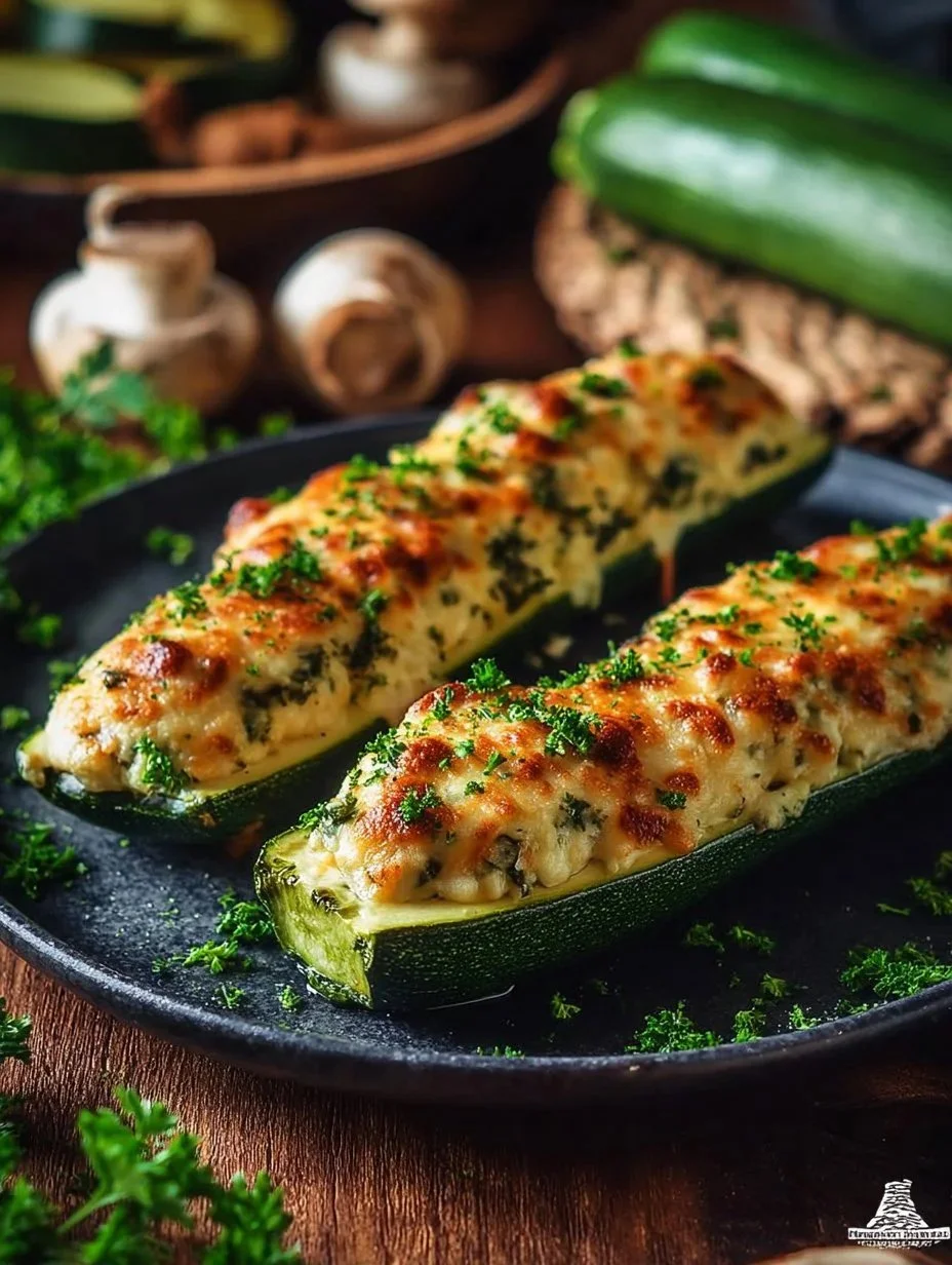 Parmesan Baked Zucchini Boats topped with cheese and herbs