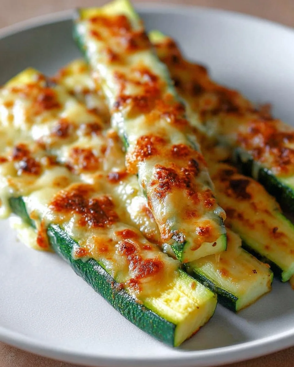 Parmesan-Crusted Zucchini Baked Parmesan-Crusted Zucchini slices on a plate