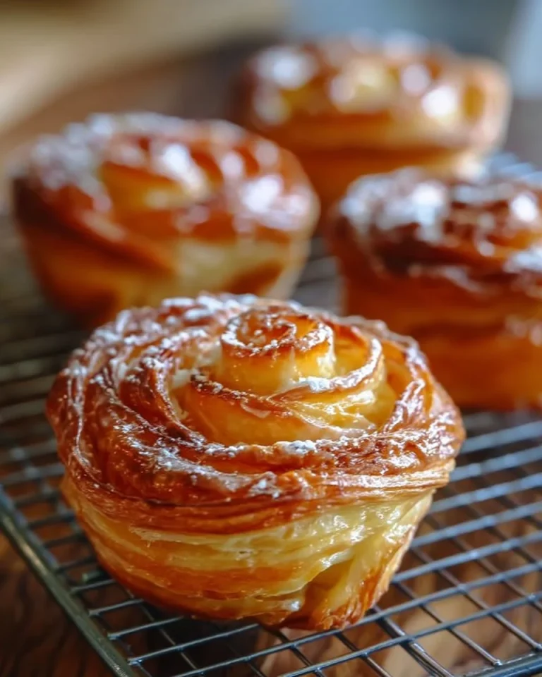 Peach Pie Cruffins with flaky pastry and fresh peach filling