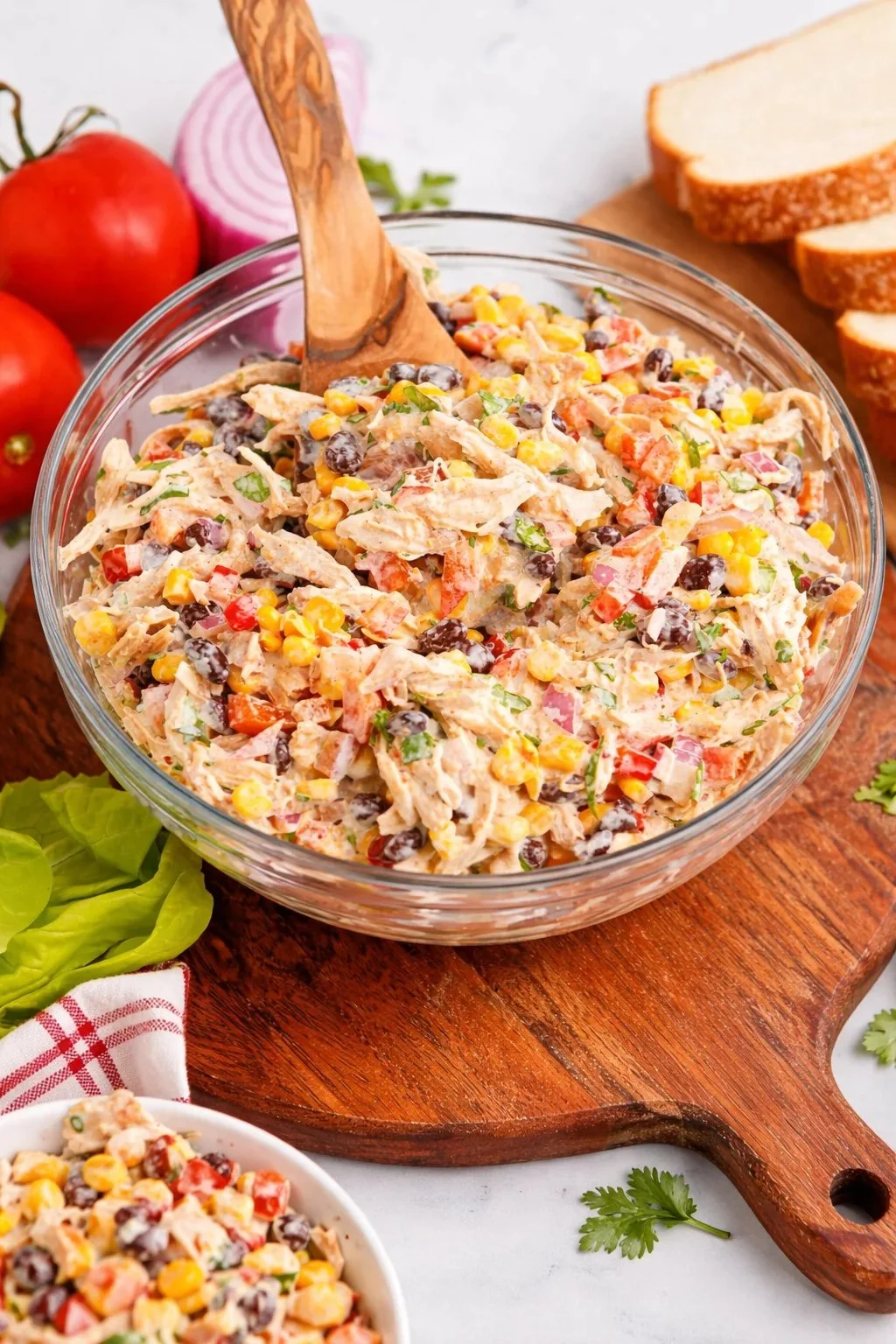 Colorful Southwest Chicken Salad with grilled chicken, vegetables, and dressing