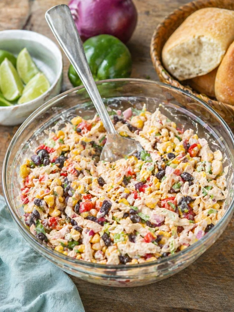 Colorful Southwest Chicken Salad with fresh vegetables and grilled chicken