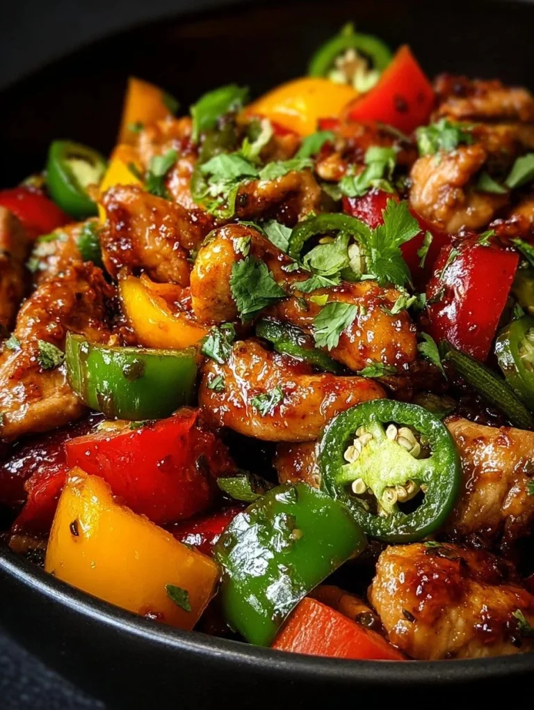 Delicious spicy jalapeño chicken stir-fry with colorful vegetables