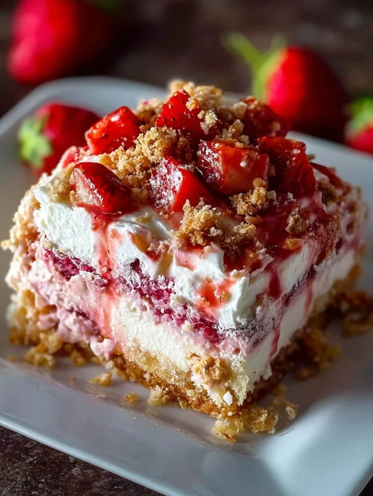 Strawberry Crunch Poke Cake