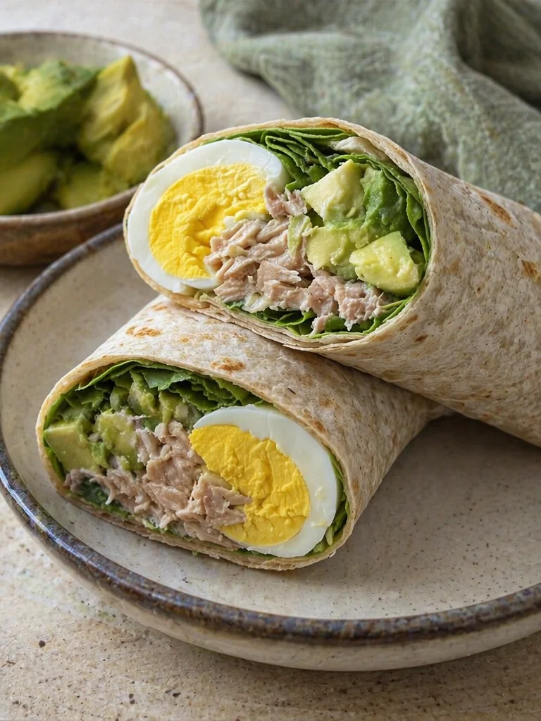 Delicious Tuna Avocado Egg Wrap with fresh ingredients.